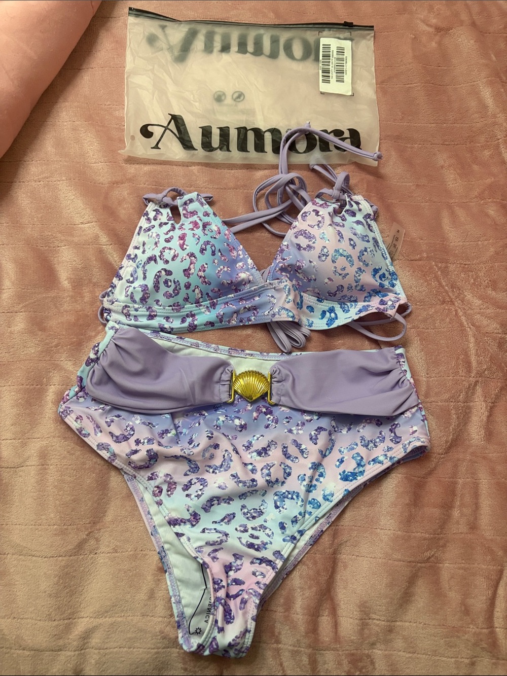 Lavender Shell High-Waist Bikini Set